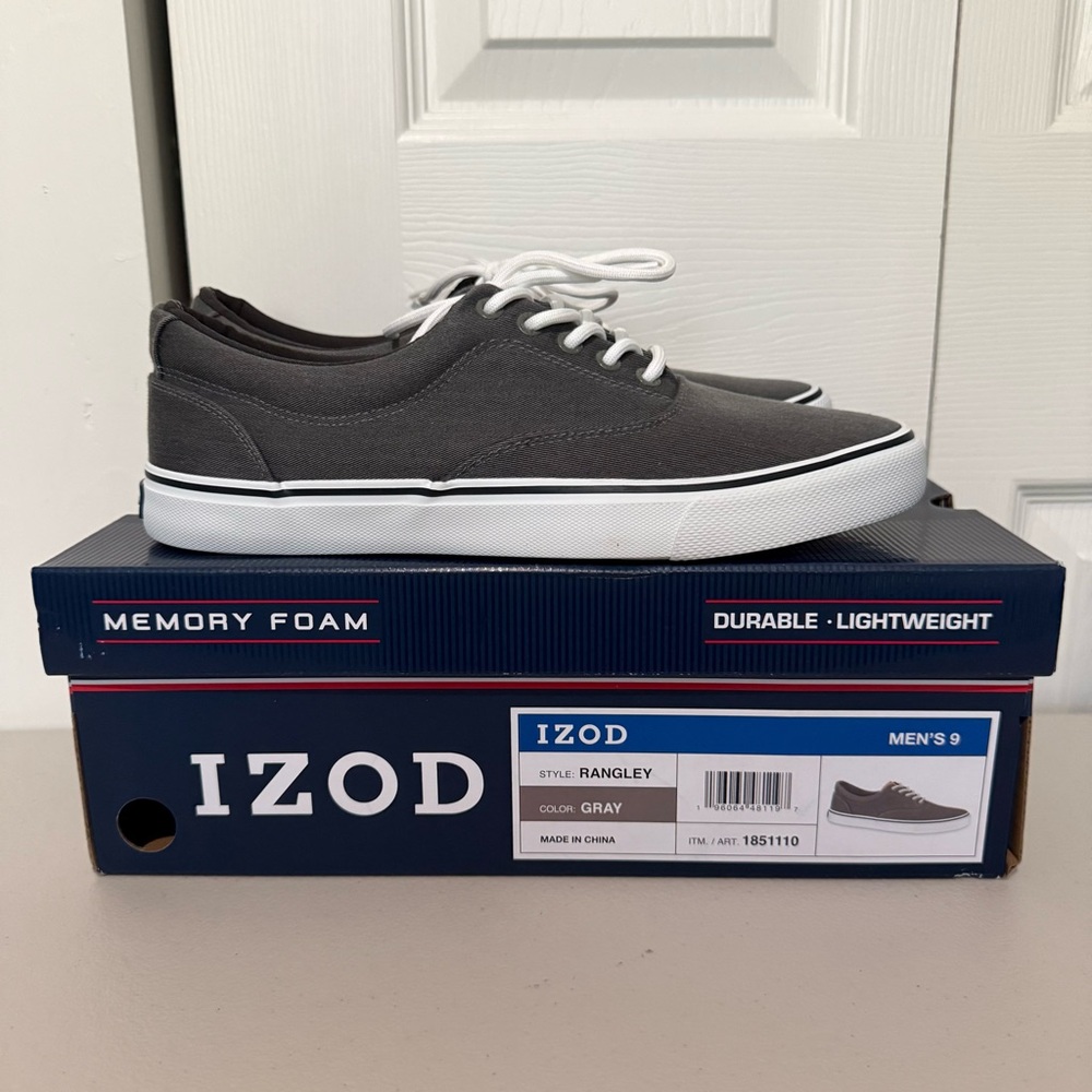 Izod Men's Size 9 Rangley Gray Lace-Up Casual Canvas Boat Shoes